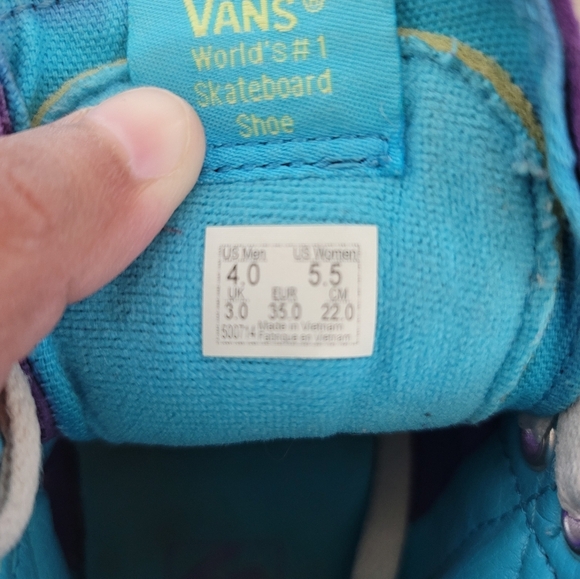 Vans Purple Suede Blue/Yellow checker High Top Shoes Women's Size 5.5 - Picture 6 of 6